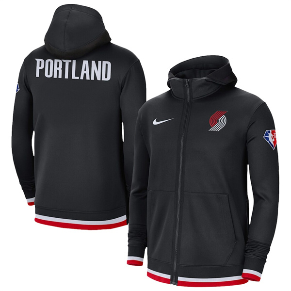 Men's Portland Trail Blazers Black 75th Anniversary Performance Showtime Full-Zip Hoodie Jacket